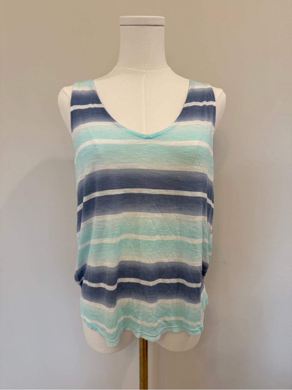 Splendid Aqua and Navy Striped V-Neck Tank